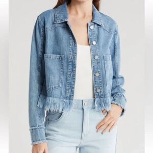 Democracy Chewed Hem Crop Demin Shacket Womens sz L